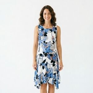 IVANKA TRUMP Floral Sleeveless Dress - Blue and White